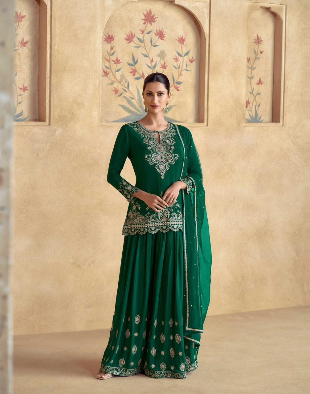 Chinon Silk Embroidered Sharara Suit