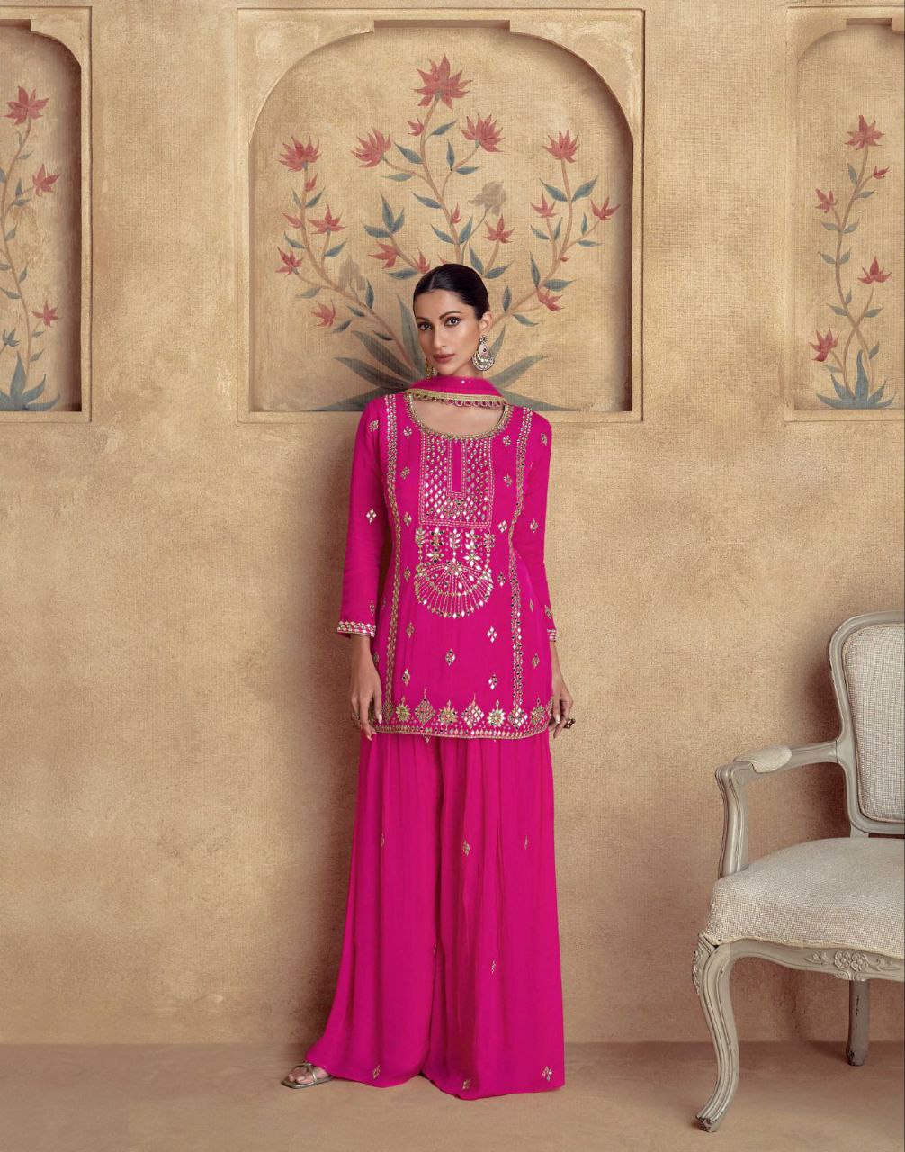 Chinon Silk Embroidered Sharara Suit