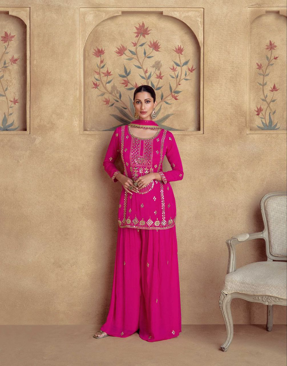 Chinon Silk Embroidered Sharara Suit