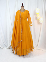 Haldi Special Yellow Gown with Gota Pati and Pedded Stiching