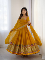Mustard Georgette Embroidered Sequence Anarkali Suit