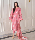 Pink Pastel Roman Silk Embroidered Kurta Pant & Dupatta