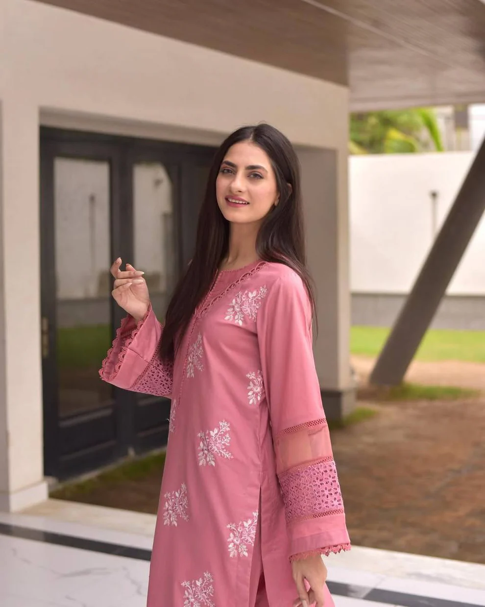 Pink Pastel Roman Silk Embroidered Kurta Pant & Dupatta