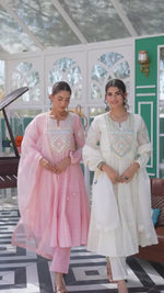 Pink Cotton Anarkali Suit With Mirror Work