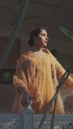 Coral Flame Mul Chanderi Embroidered Suit