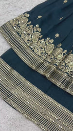Peacock Blue Georgette Embroidered Festive Gown