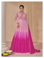 Pink Silhouette Georgette Embroidered Anarkali Gown With Dupatta