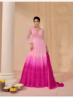 Pink Silhouette Georgette Embroidered Anarkali Gown With Dupatta