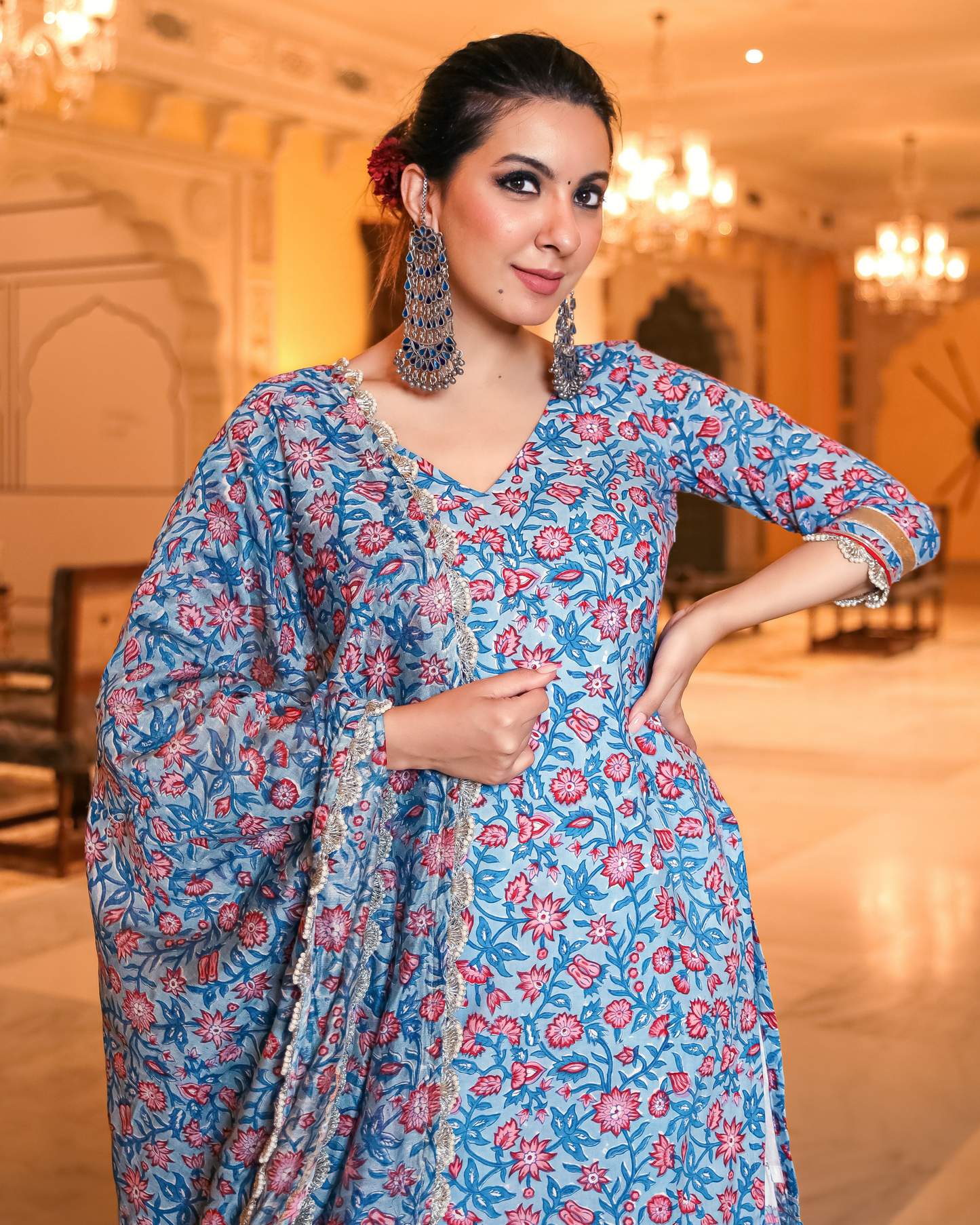 Sky Orchid Rayon Printed Sharara Suit