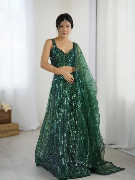 Sparkling Green Net Lehenga