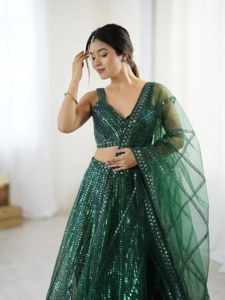 Sparkling Green Net Lehenga