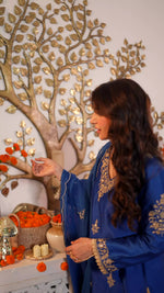 Sapphire Blue Pure Russian Silk Suit Set